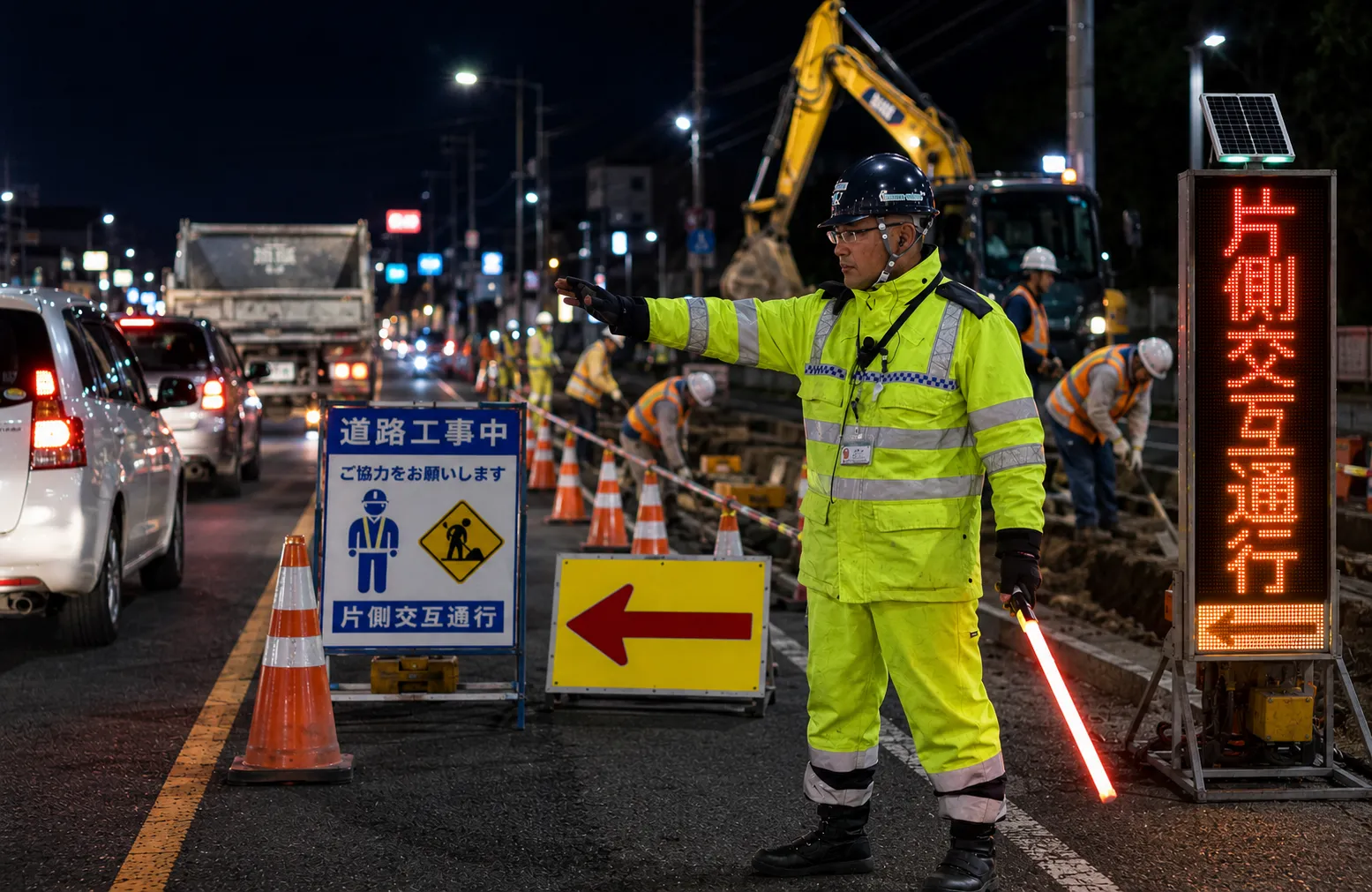 道路工事現場での交通誘導